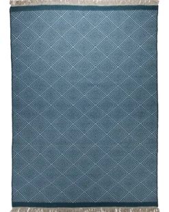 Handwebteppich Wolle Rautenmuster blau 160x230 cm