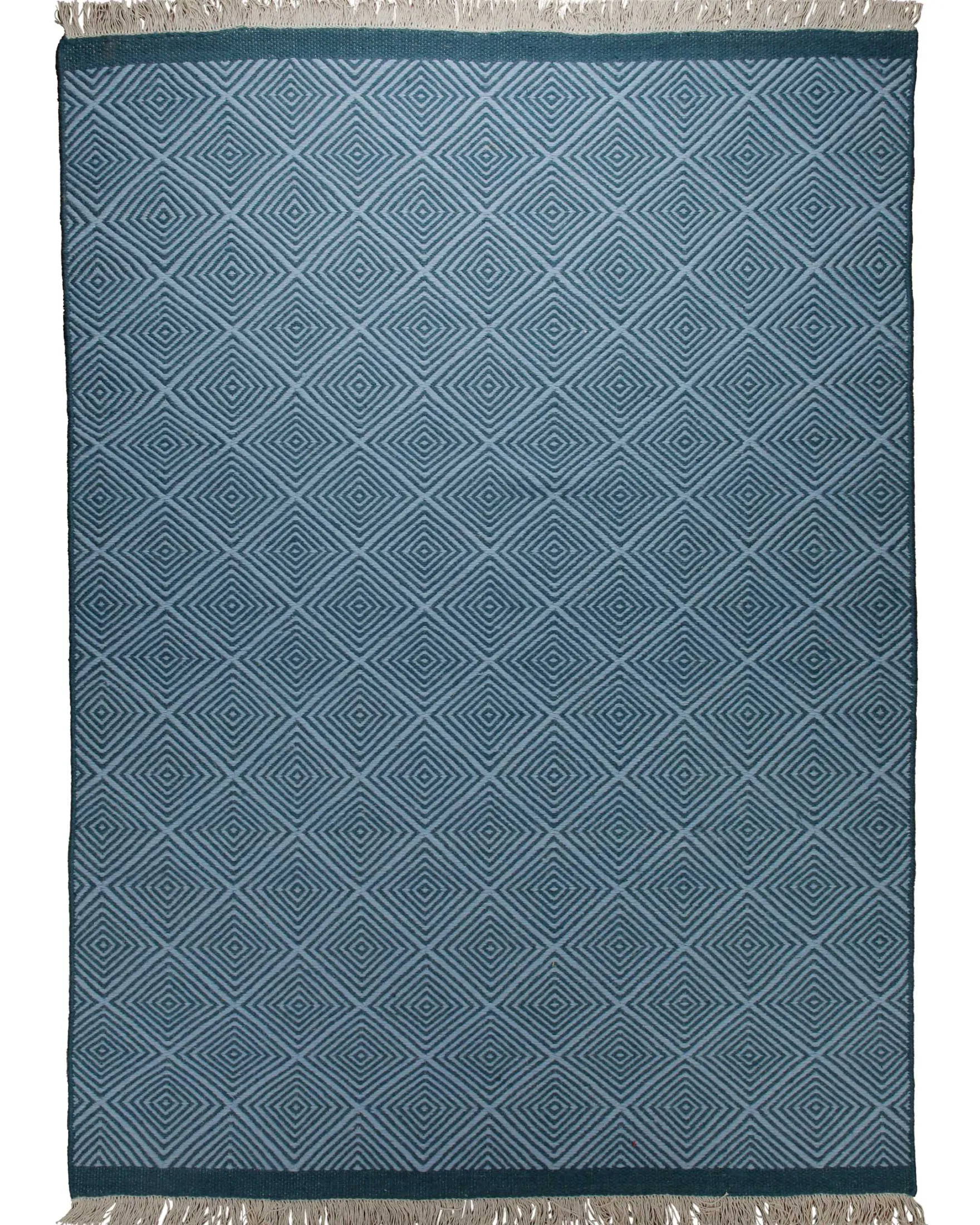 Handwebteppich Wolle Rautenmuster blau 160x230 cm