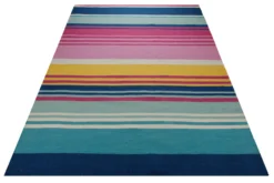 Handwebteppich Wolle Streifen bunt blau pink 160x230 cm