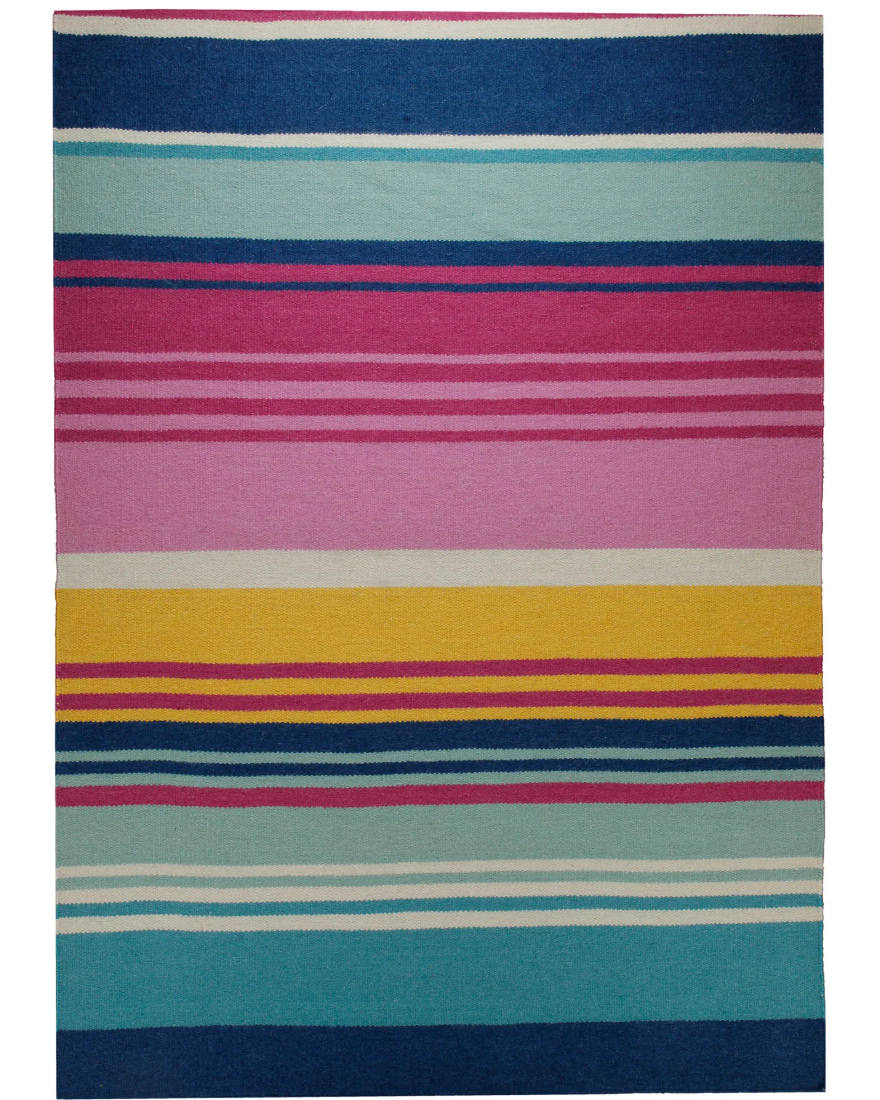 Handwebteppich Wolle Streifen bunt blau pink 160x230 cm