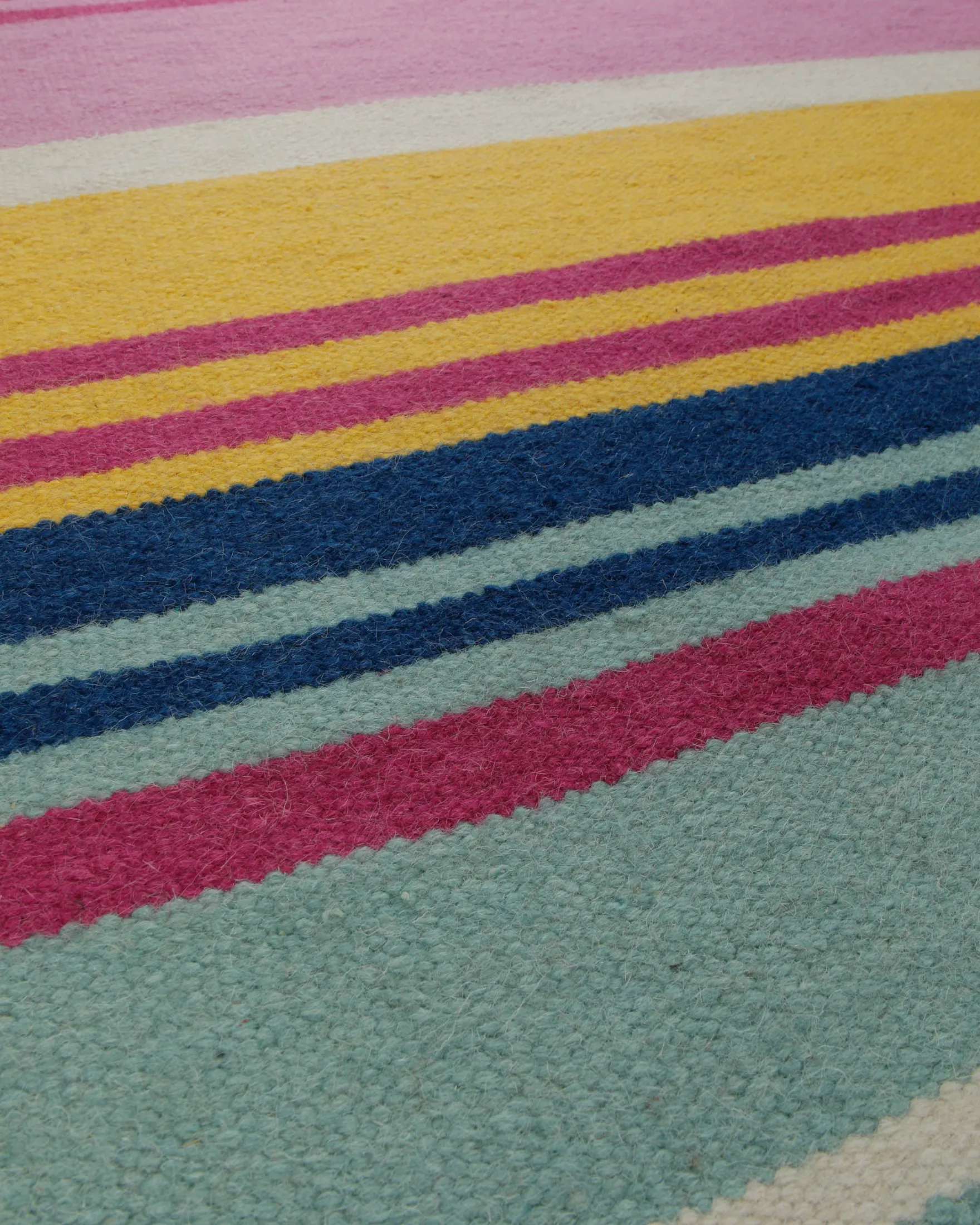 Handwebteppich Wolle Streifen bunt blau pink 160x230 cm