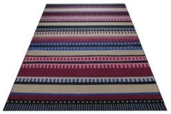 Handwebteppich Wolle Streifen bunt petrol 160x230 cm