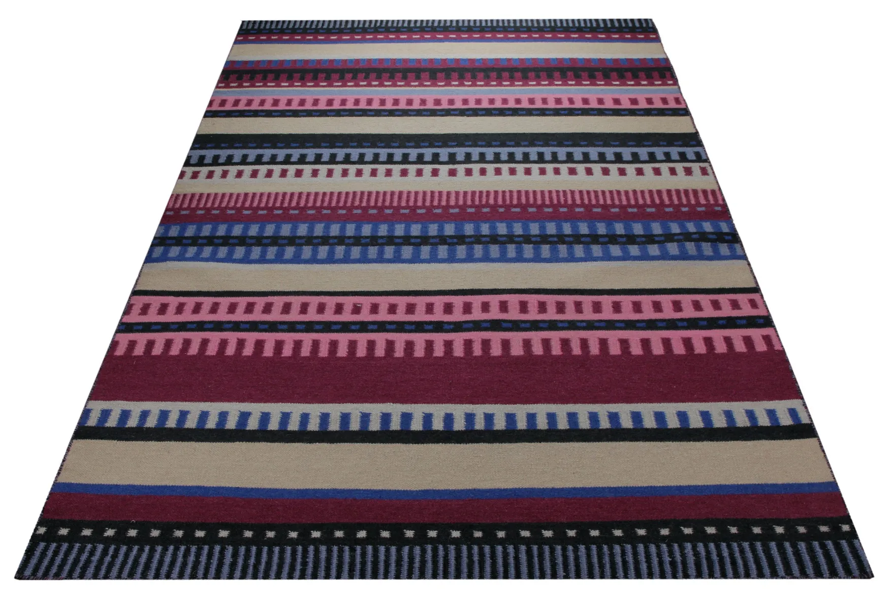 Handwebteppich Wolle Streifen bunt petrol 160x230 cm