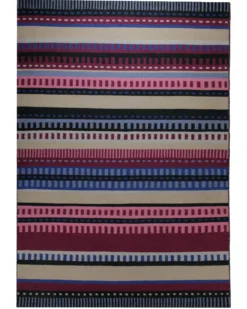 Handwebteppich Wolle Streifen bunt petrol 160x230 cm