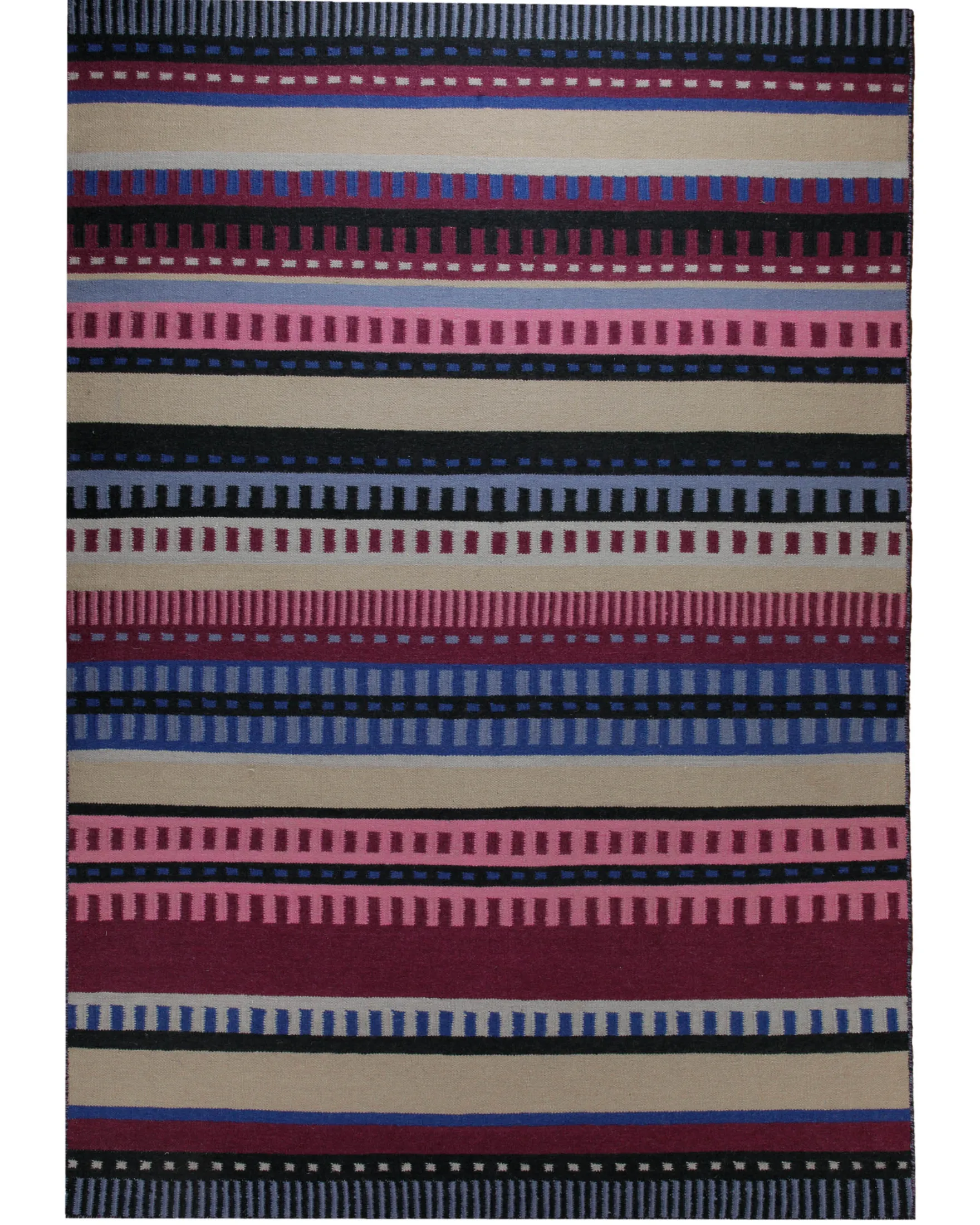 Handwebteppich Wolle Streifen bunt petrol 160x230 cm