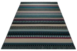 Handwebteppich Wolle Streifen petrol creme 160x230 cm