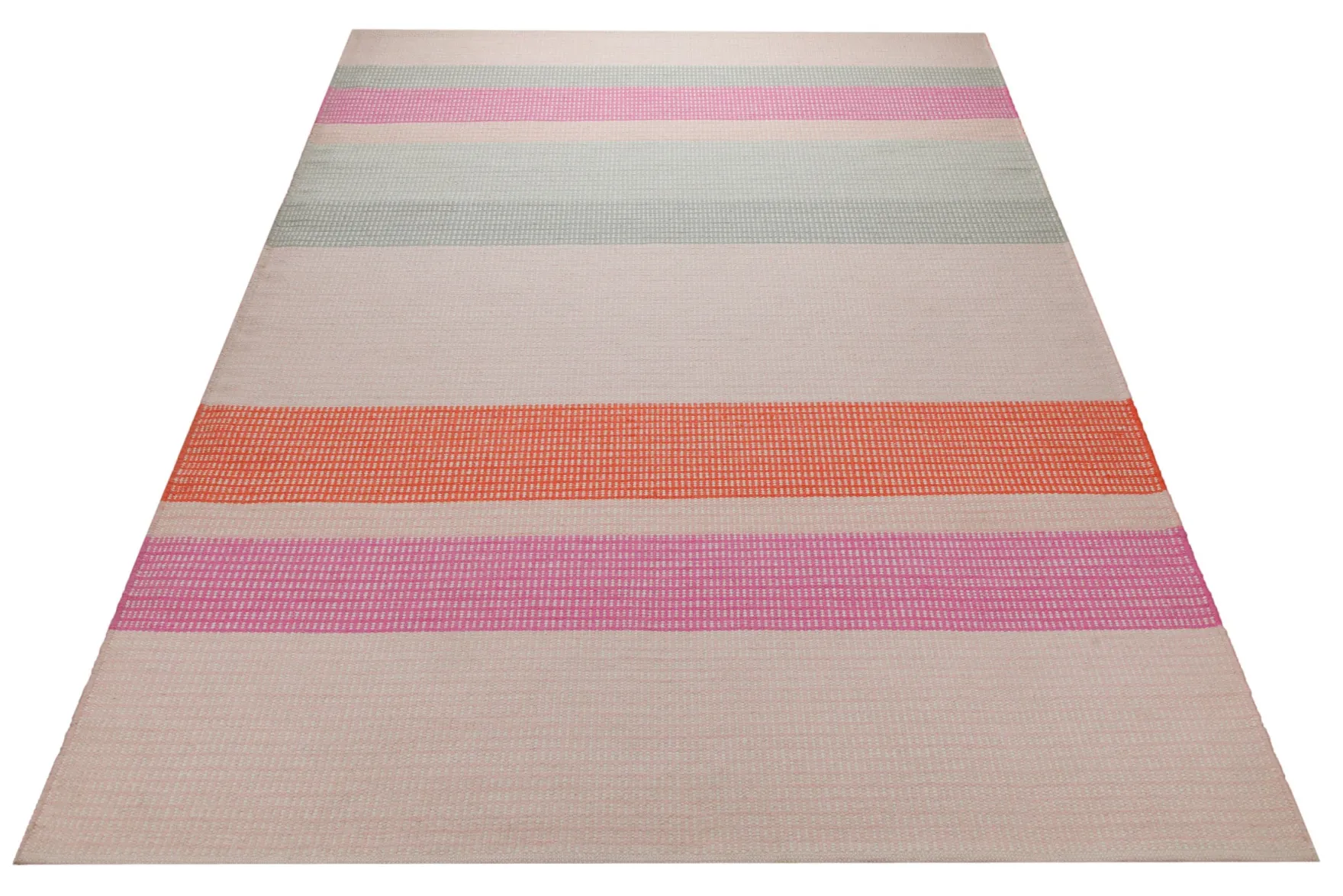 Handwebteppich Wolle Streifen rosé grau orange 160x230 cm