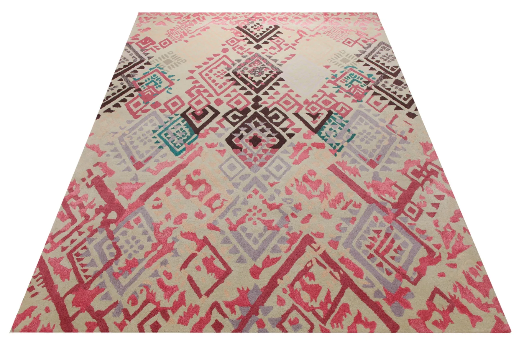 Ikat-Raute in Sand - Handtuft Wolle 160 x 230 cm