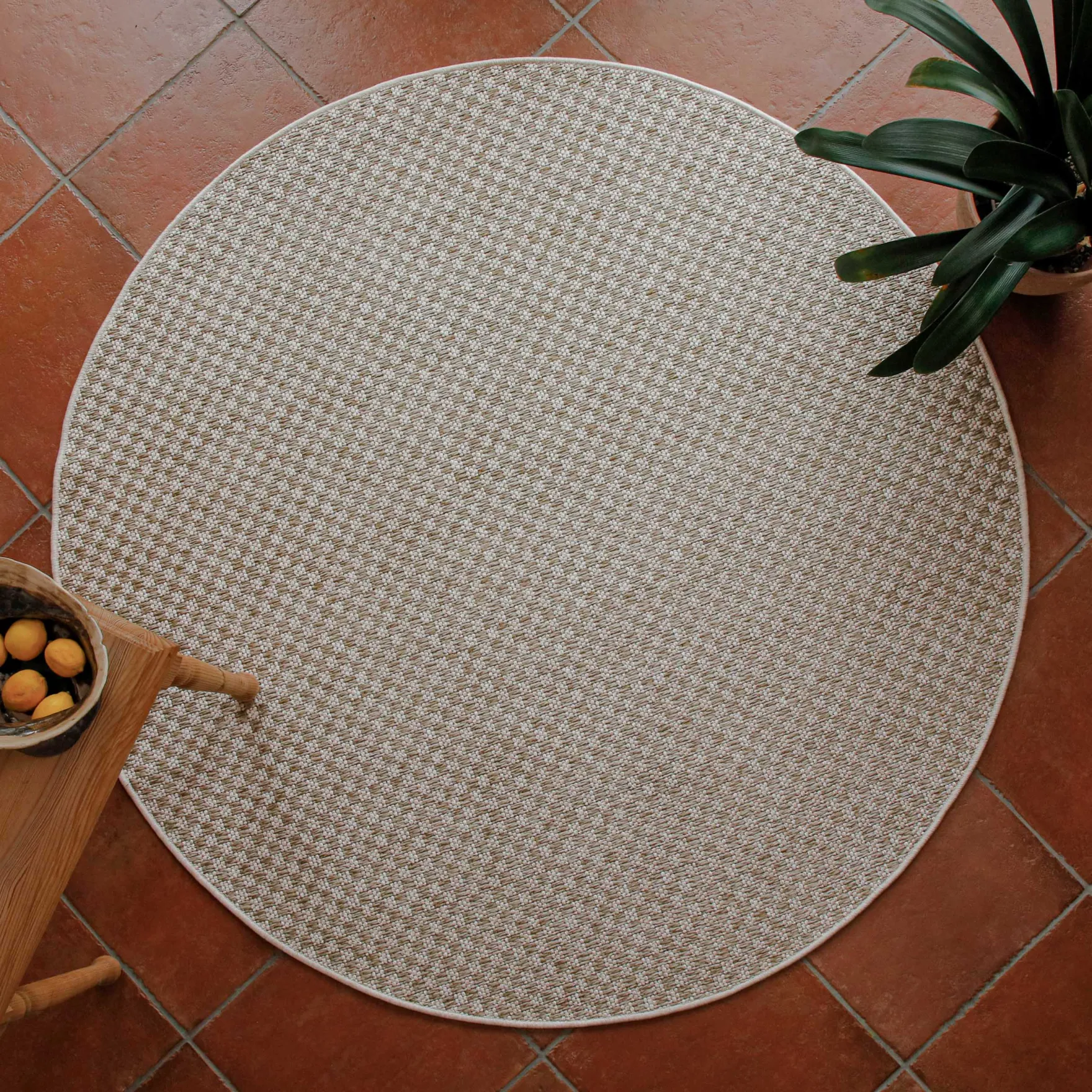 In- & Outdoor Teppich Rund Creme Weiß, pflegeleicht & wetterfest "Miami South Beach" WECONhome
