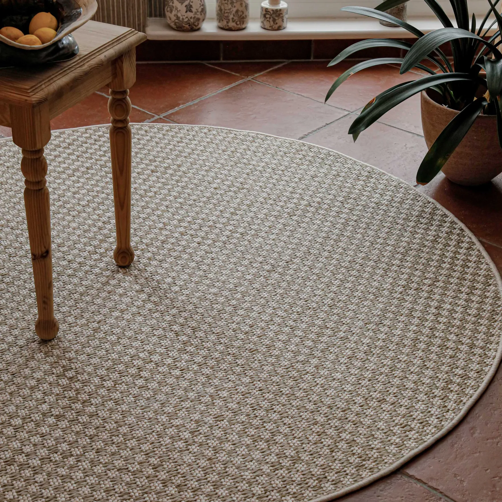 In- & Outdoor Teppich Rund Creme Weiß, pflegeleicht & wetterfest "Miami South Beach" WECONhome