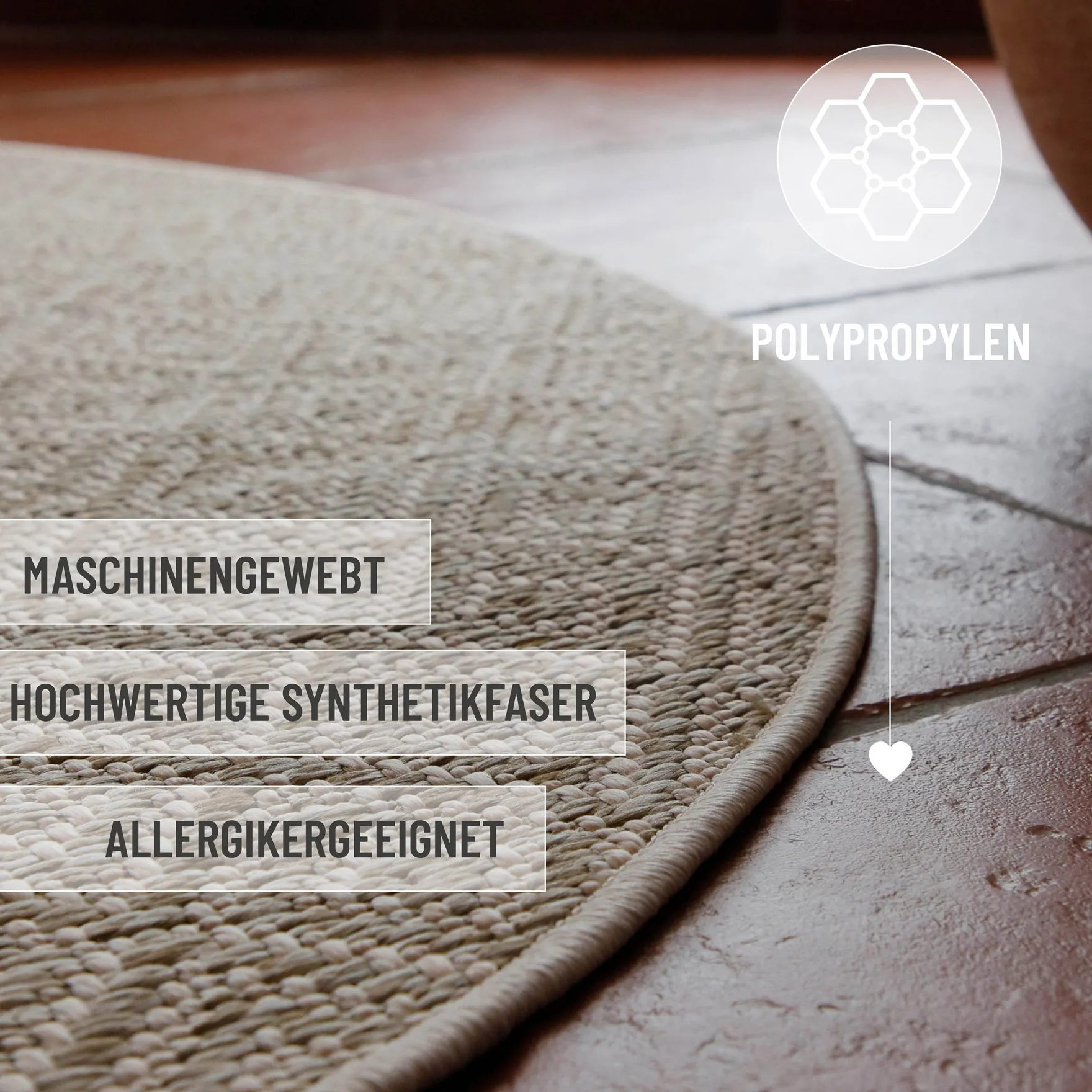 In- & Outdoor Teppich Rund Creme Weiß, pflegeleicht & wetterfest "Miami Beach" WECONhome