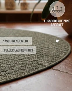 In- & Outdoor Teppich Rund Grau Olive, pflegeleicht & wetterfest 