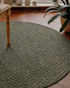 In- & Outdoor Teppich Rund Grau Olive, pflegeleicht & wetterfest 