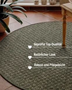 In- & Outdoor Teppich Rund Grau Olive, pflegeleicht & wetterfest 