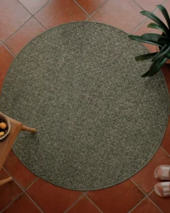 In- & Outdoor Teppich Rund Grau Olive, pflegeleicht & wetterfest 