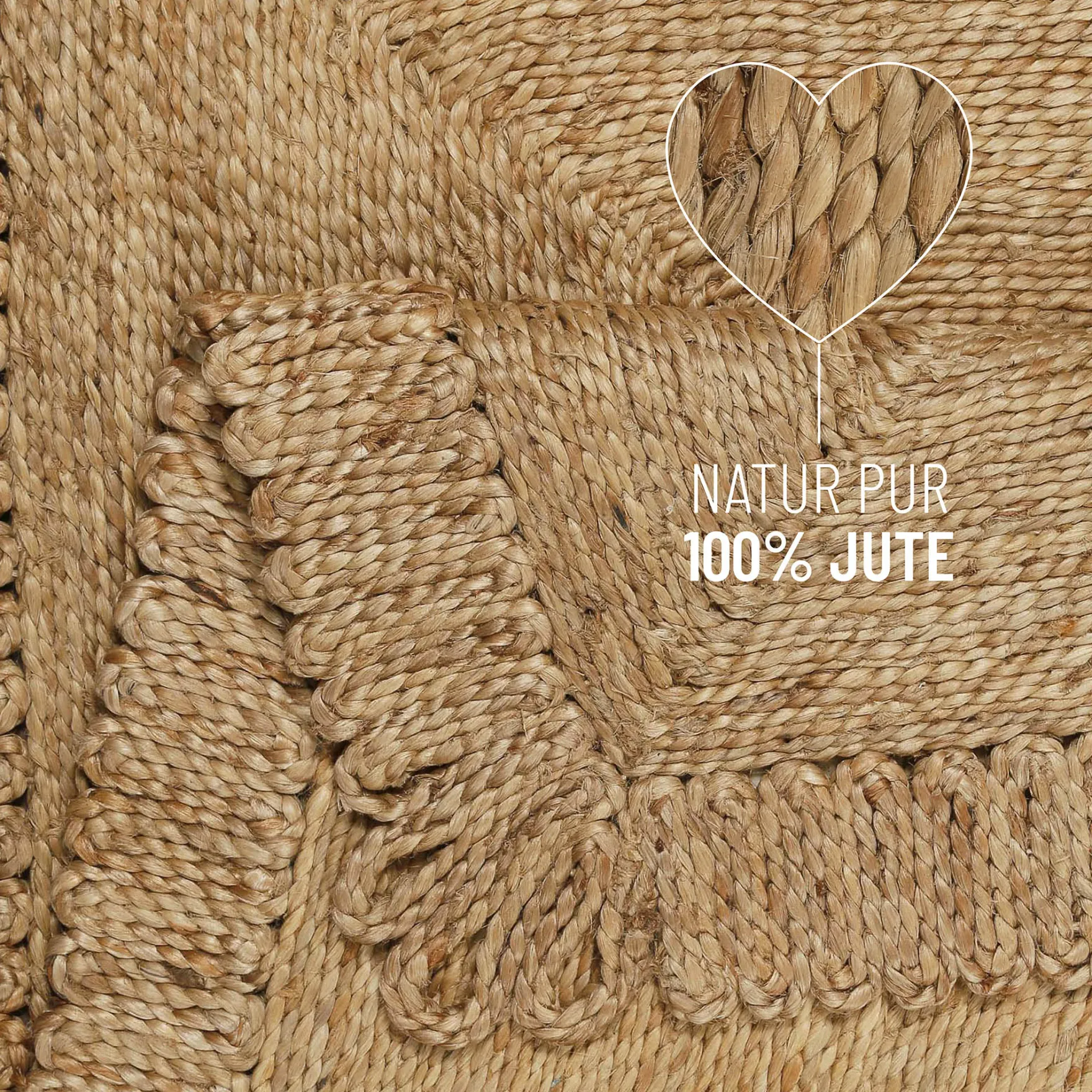 "June" Jute - Teppich - natürlich, handgewebt, schwer