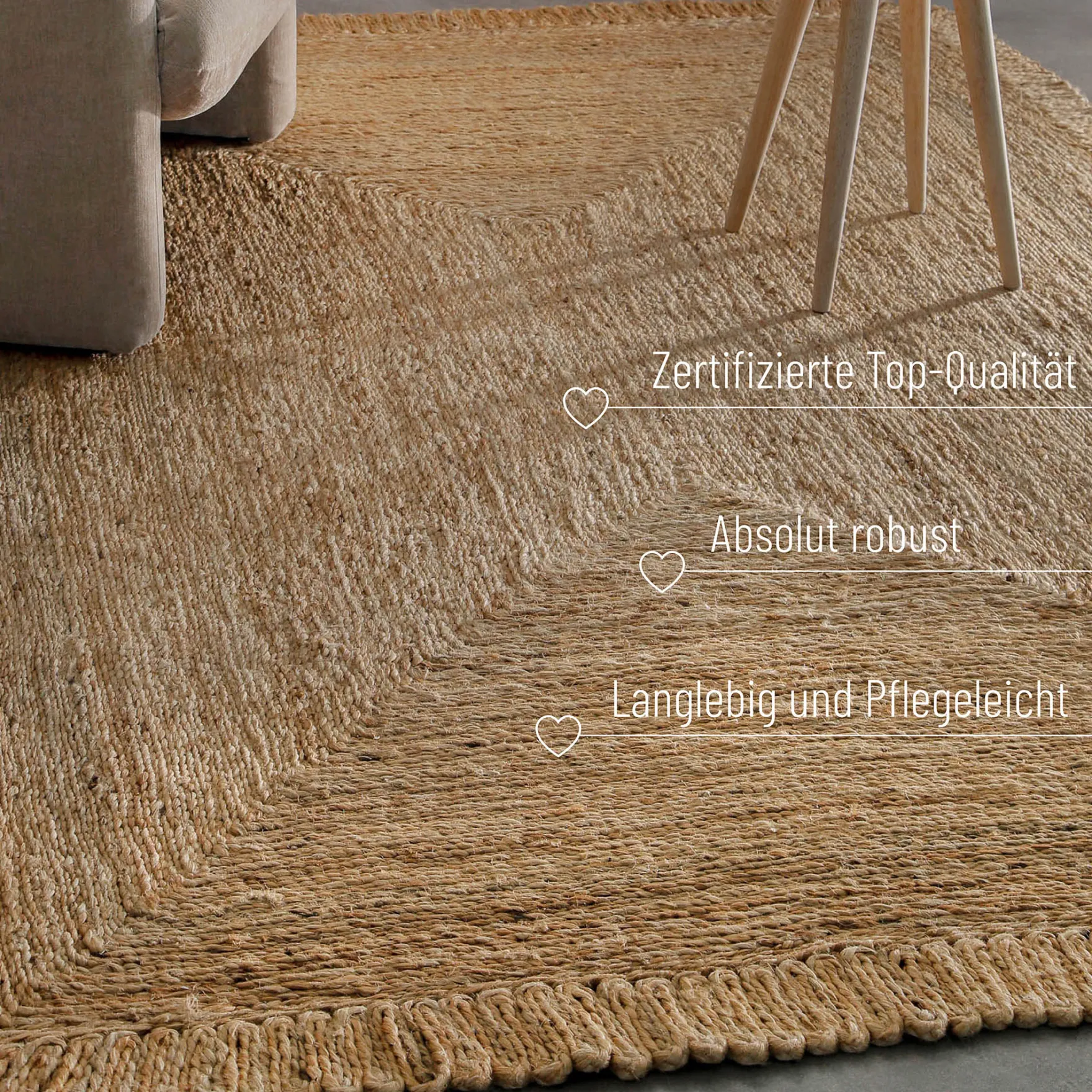 "June" Jute - Teppich - natürlich, handgewebt, schwer