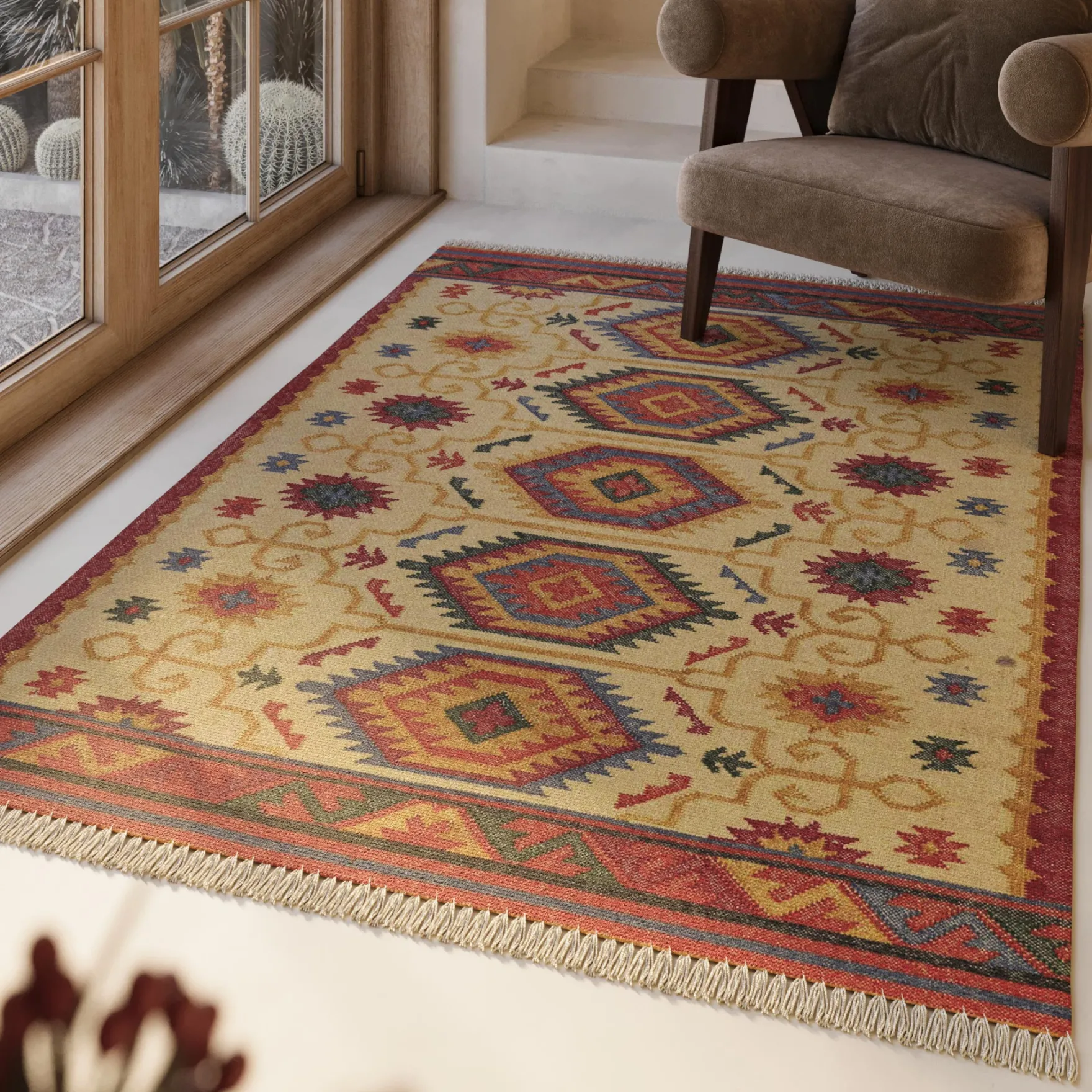 Kelim Teppich Beige aus Wolle "Valere" Green Looop