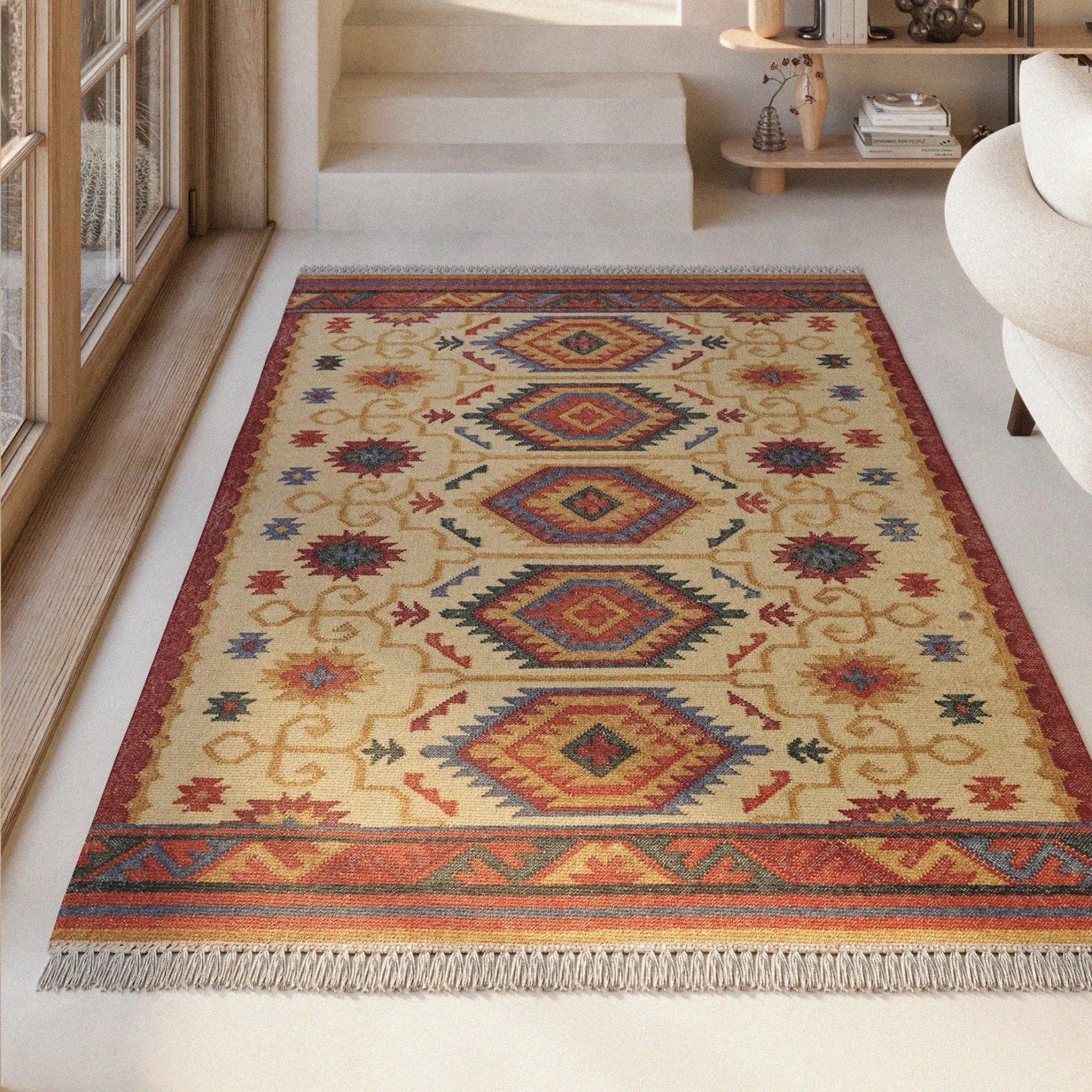 Kelim Teppich Beige aus Wolle "Valere" Green Looop