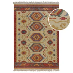 Kelim Teppich Beige aus Wolle