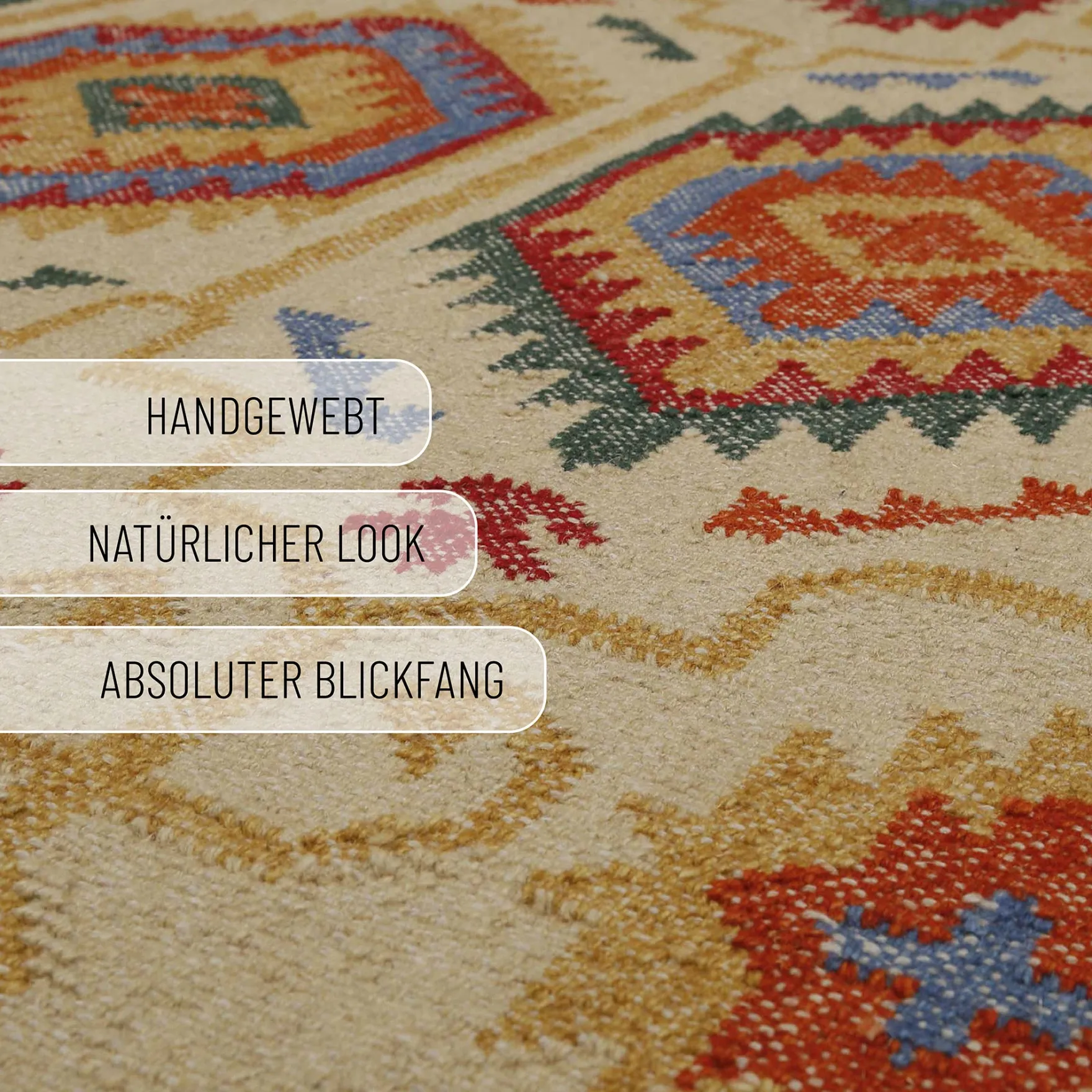 Kelim Teppich Beige aus Wolle "Valere" Green Looop