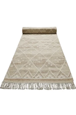 Kelim Teppich Beige Braun meliert aus Wolle