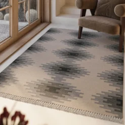 Kelim Teppich Beige Grau aus Wolle "Belle" Green Looop