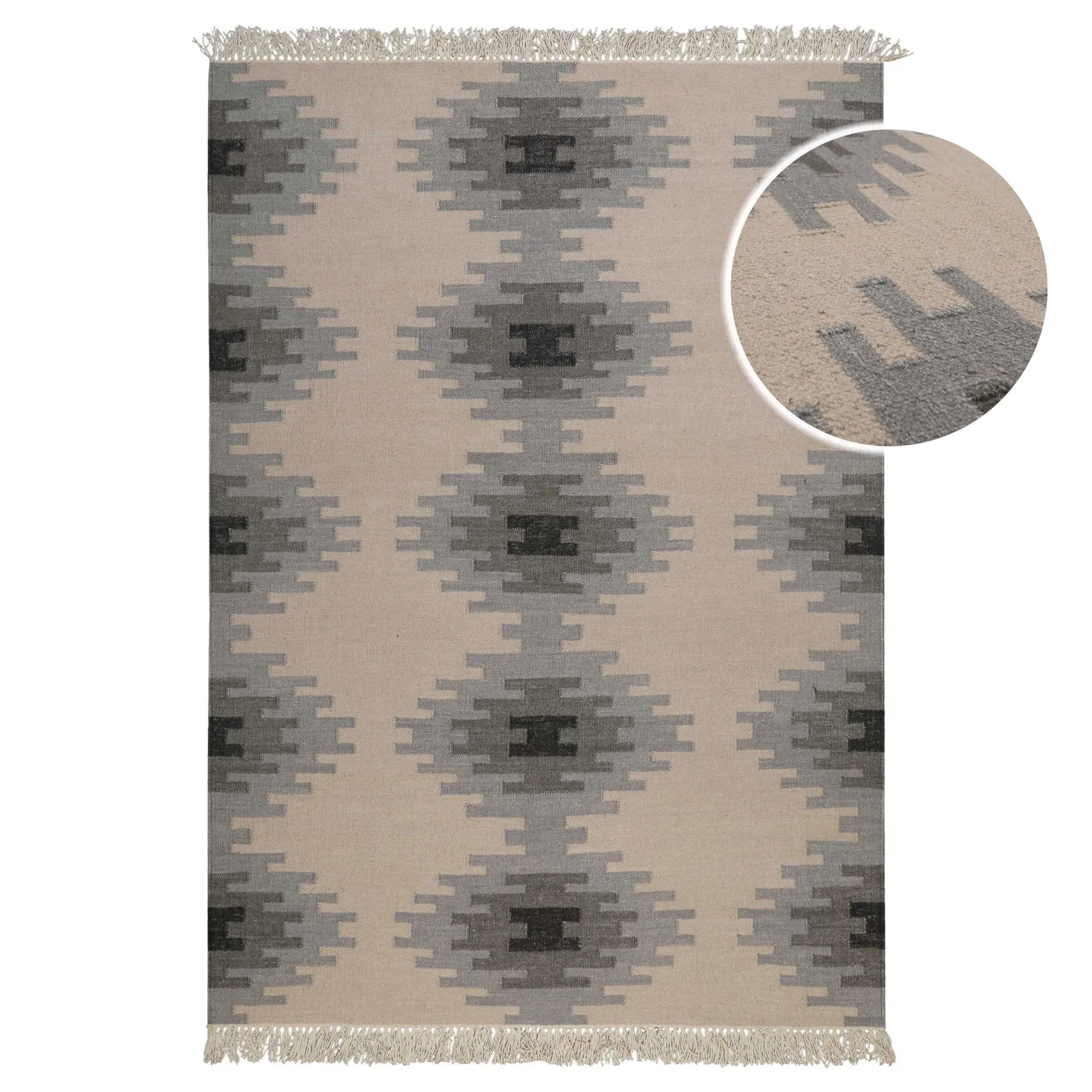 Kelim Teppich Beige Grau aus Wolle "Belle" Green Looop