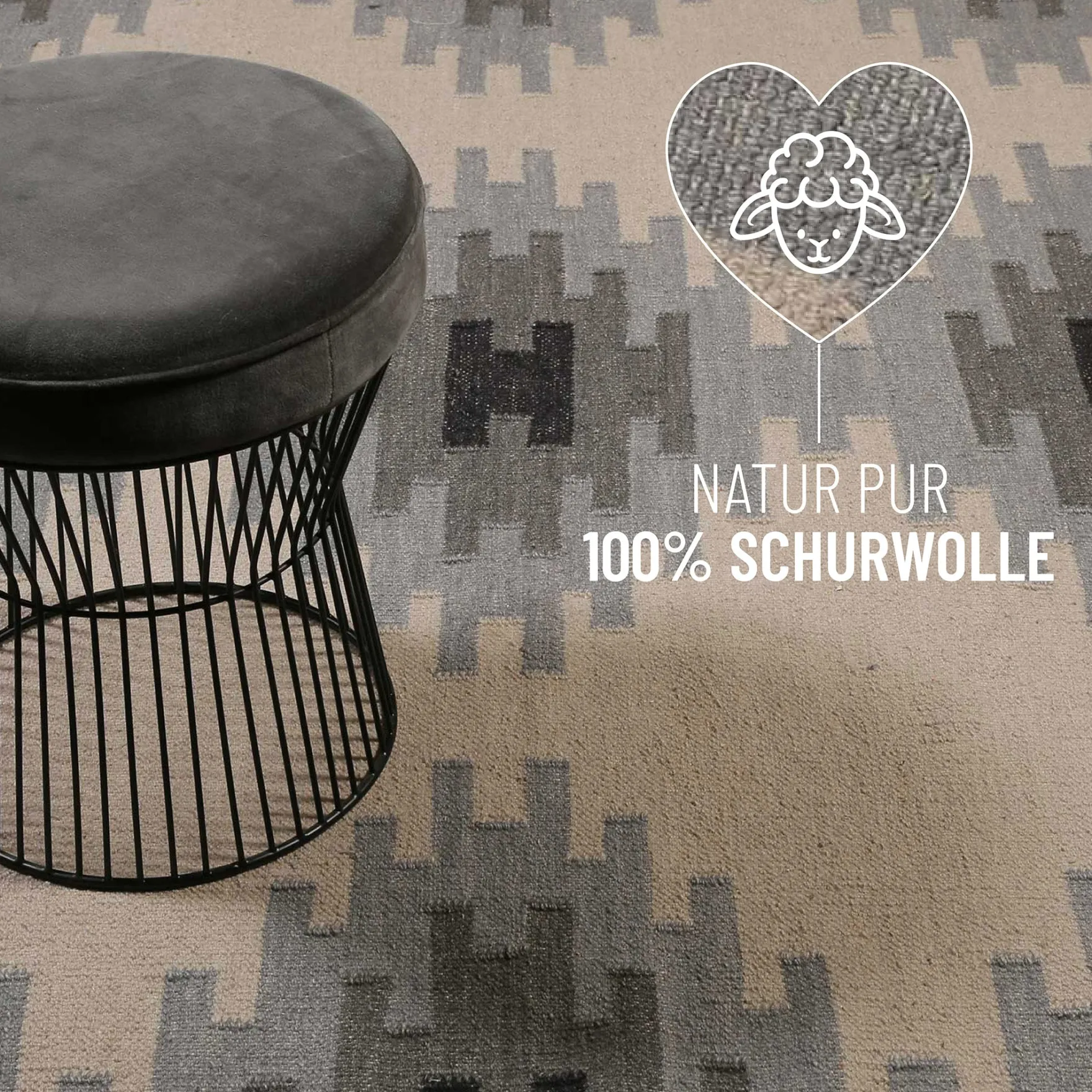 Kelim Teppich Beige Grau aus Wolle "Belle" Green Looop