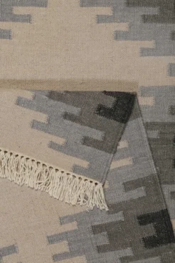 Kelim Teppich Beige Grau aus Wolle