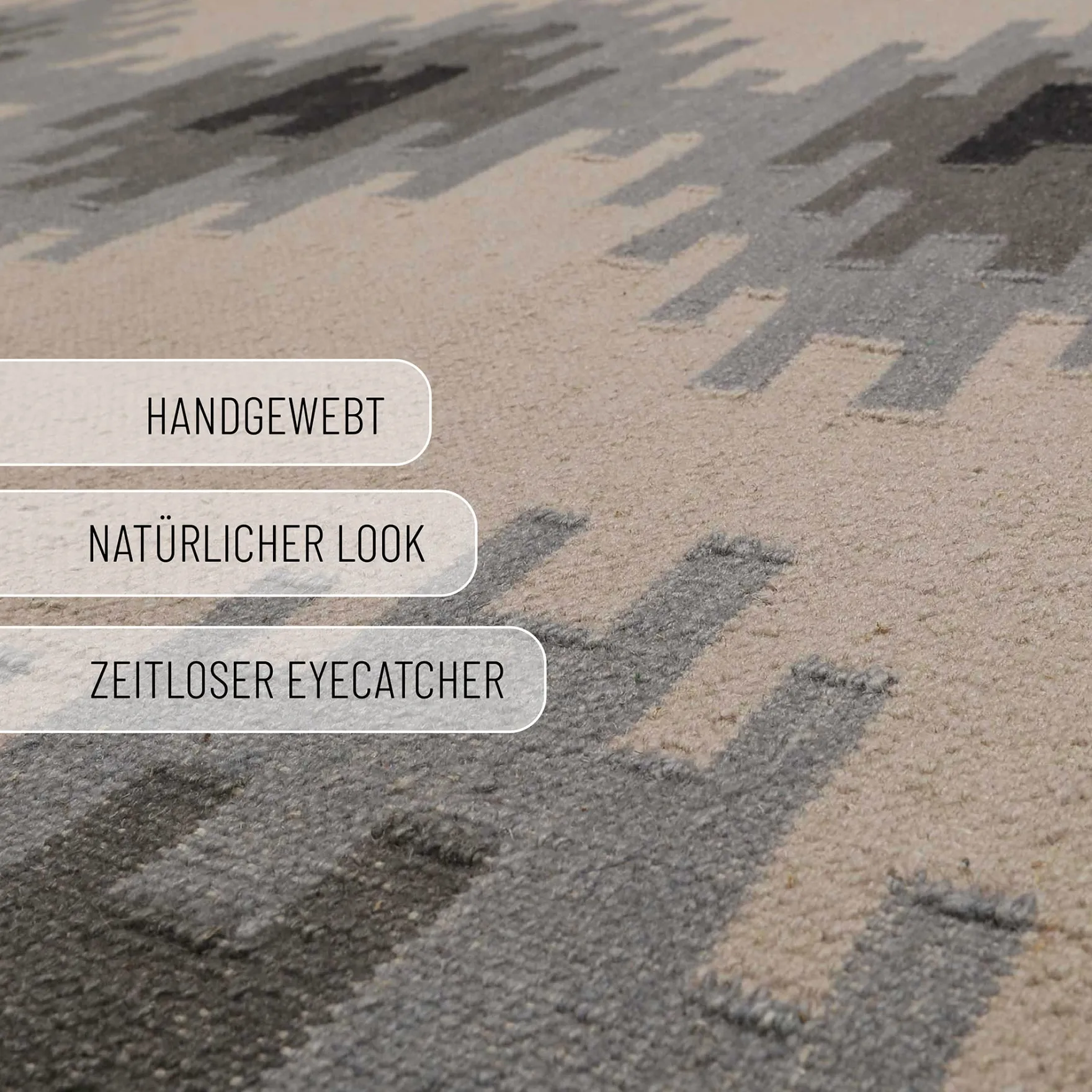 Kelim Teppich Beige Grau aus Wolle "Belle" Green Looop
