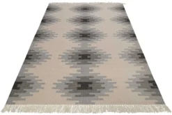 Kelim Teppich Beige Grau aus Wolle