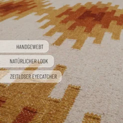 Kelim Teppich Beige Ocker aus Wolle "Belle" Green Looop