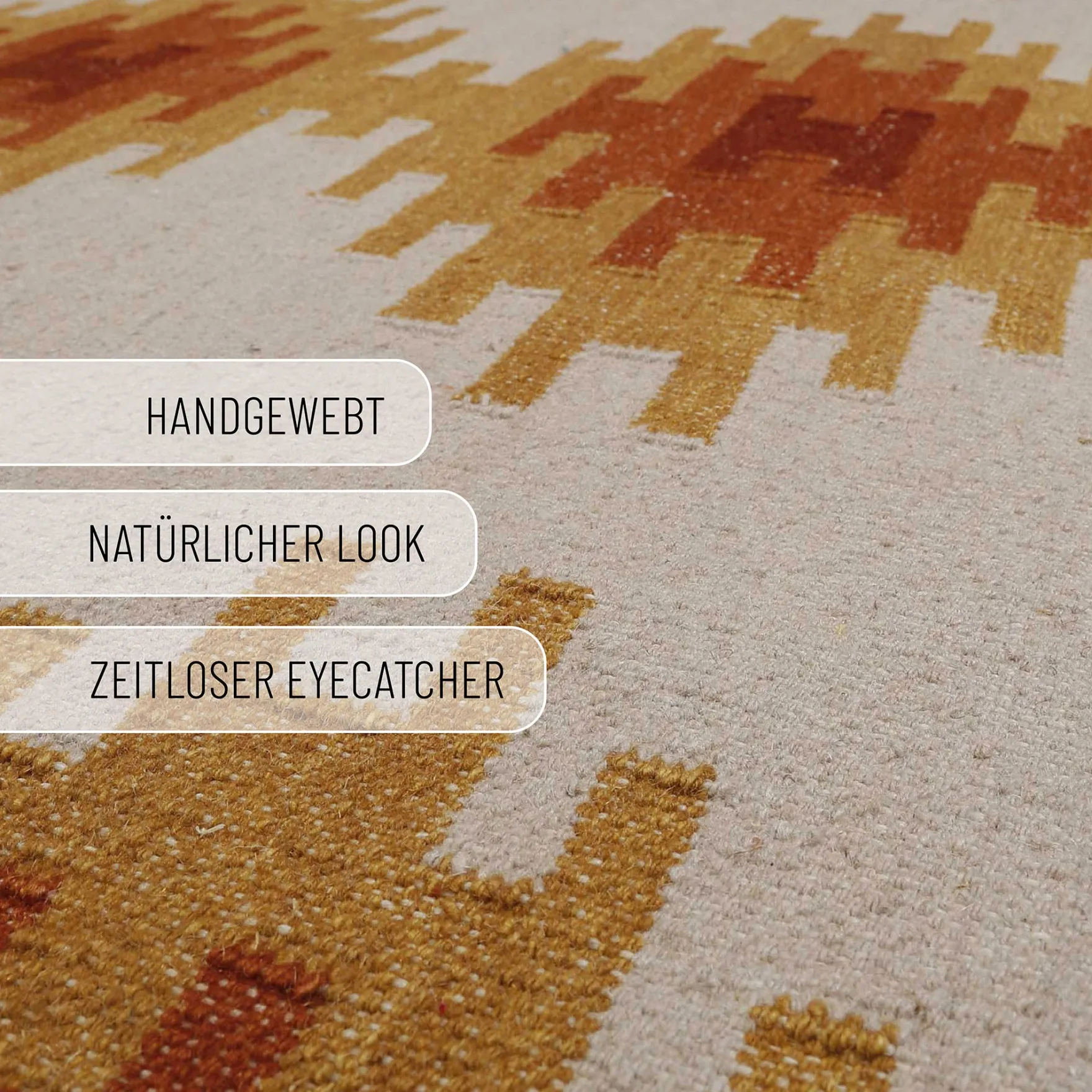 Kelim Teppich Beige Ocker aus Wolle "Belle" Green Looop