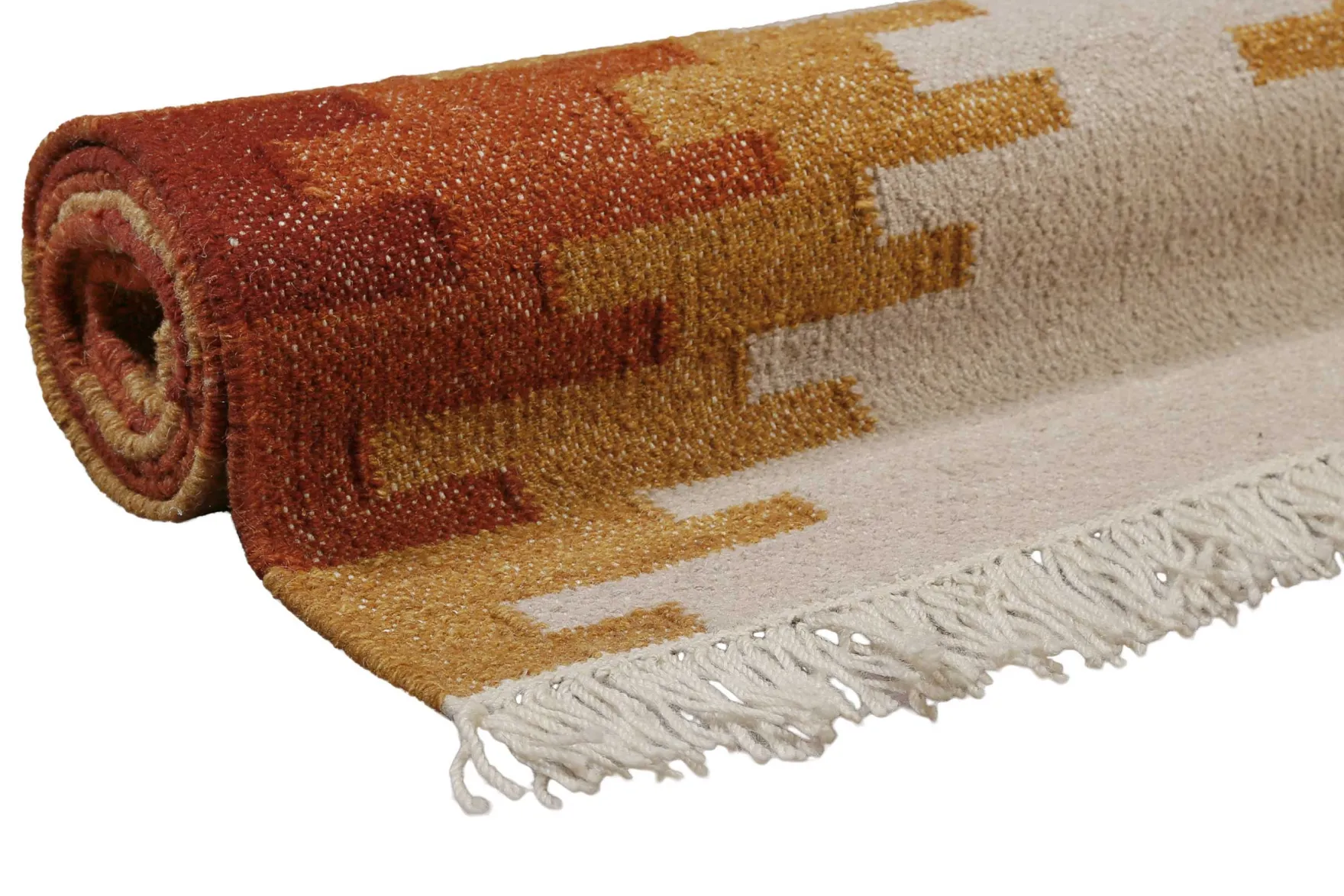 Kelim Teppich Beige Ocker aus Wolle "Belle" Green Looop