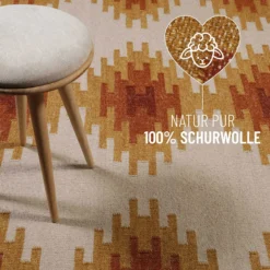 Kelim Teppich Beige Ocker aus Wolle