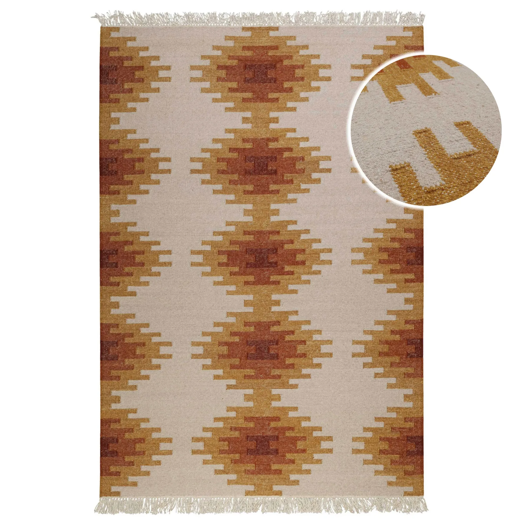 Kelim Teppich Beige Ocker aus Wolle "Belle" Green Looop
