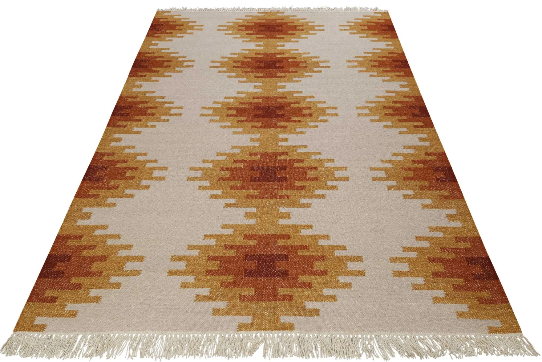 Kelim Teppich Beige Ocker aus Wolle "Belle" Green Looop