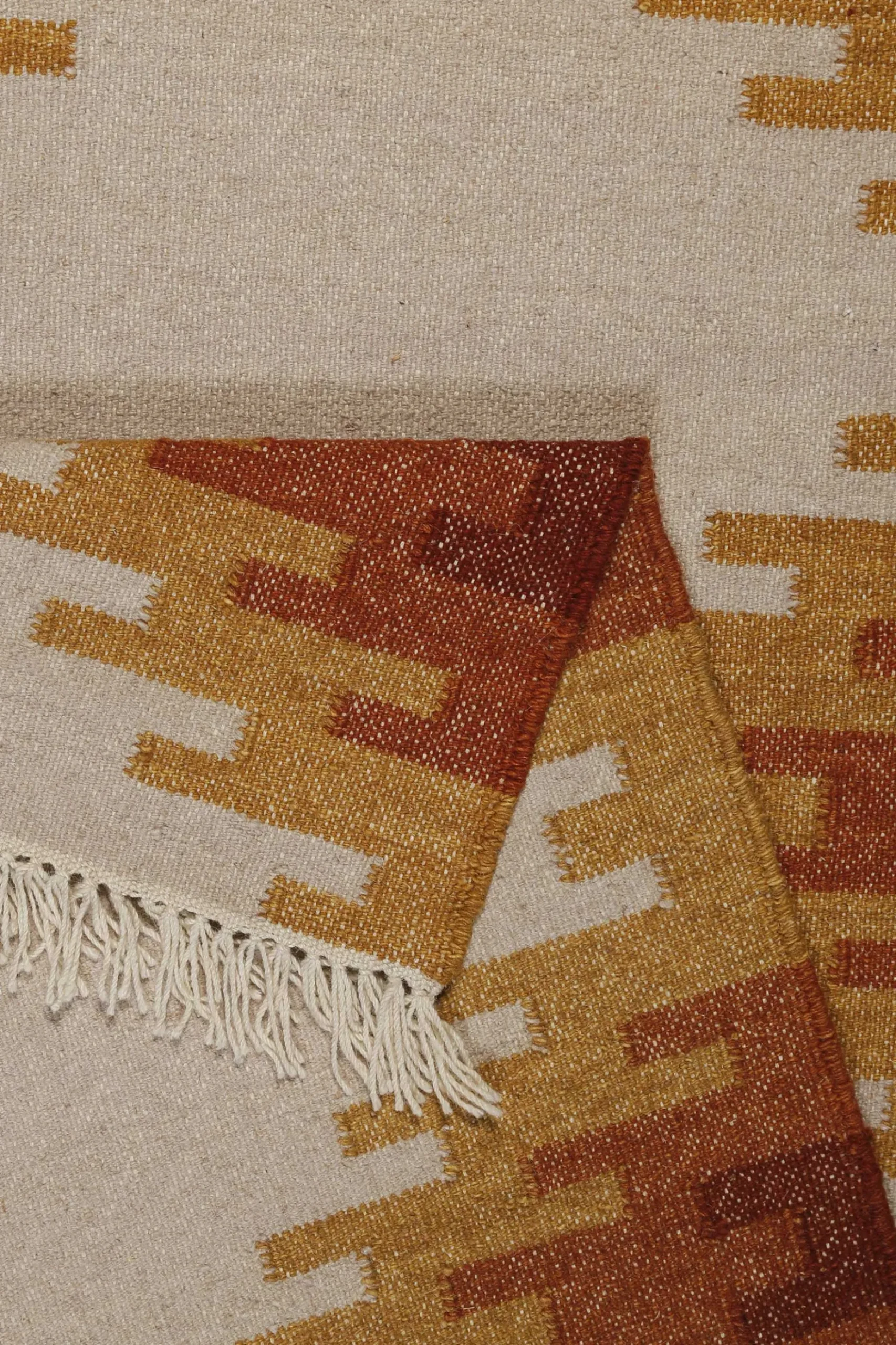 Kelim Teppich Beige Ocker aus Wolle "Belle" Green Looop