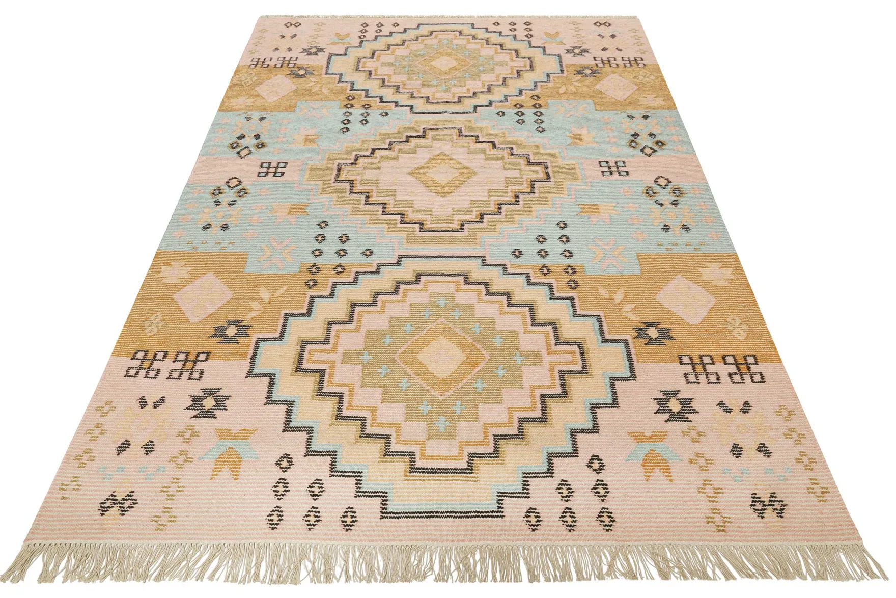 Kelim Teppich Bunt meliert aus Wolle "Mayenne" Green Looop