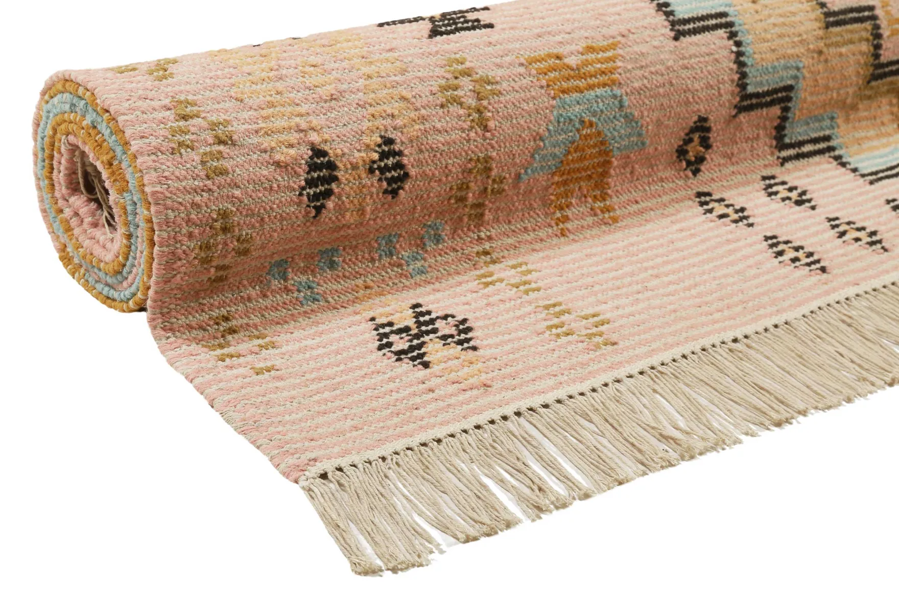 Kelim Teppich Bunt meliert aus Wolle "Mayenne" Green Looop