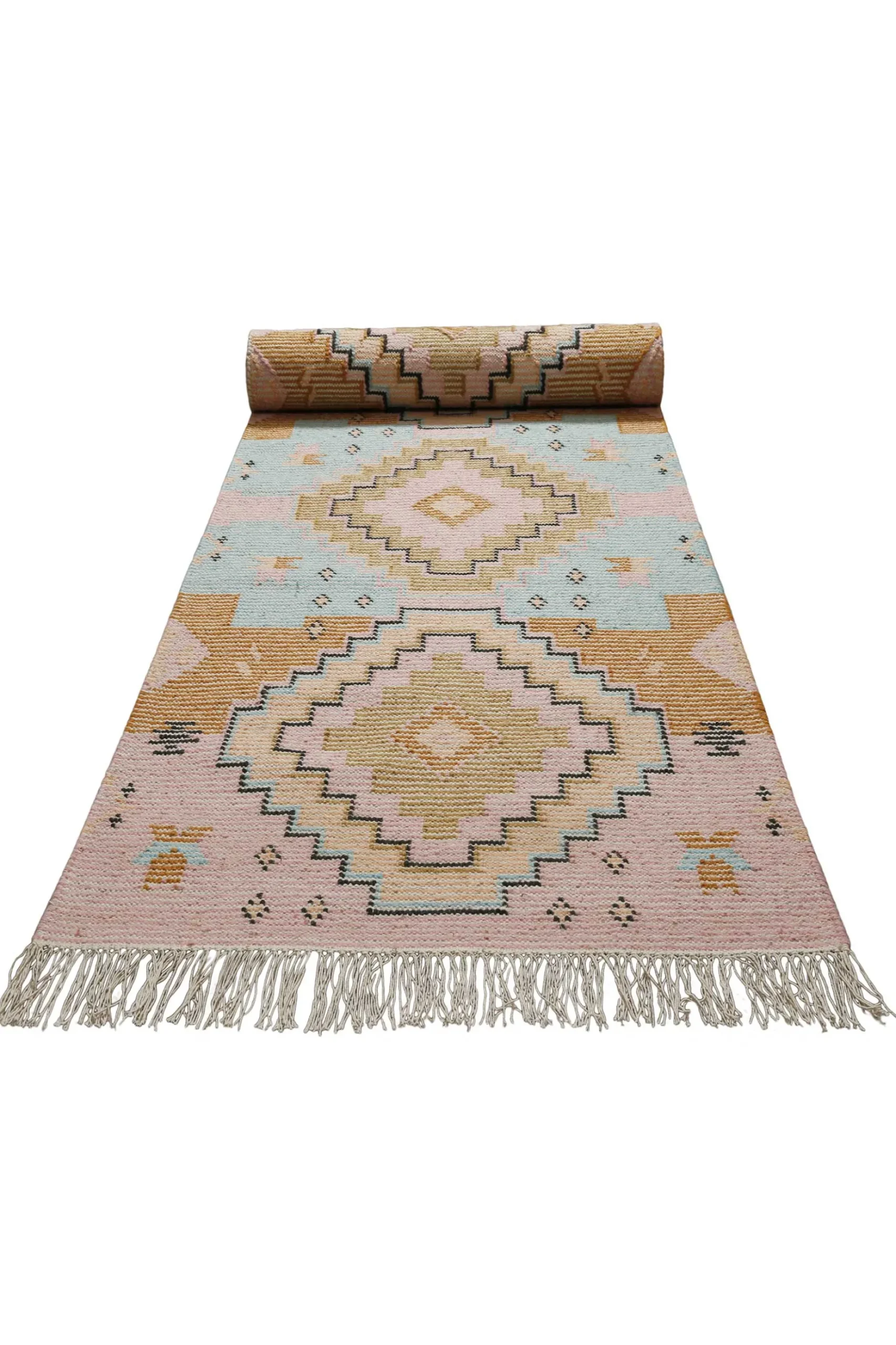 Kelim Teppich Bunt meliert aus Wolle "Mayenne" Green Looop