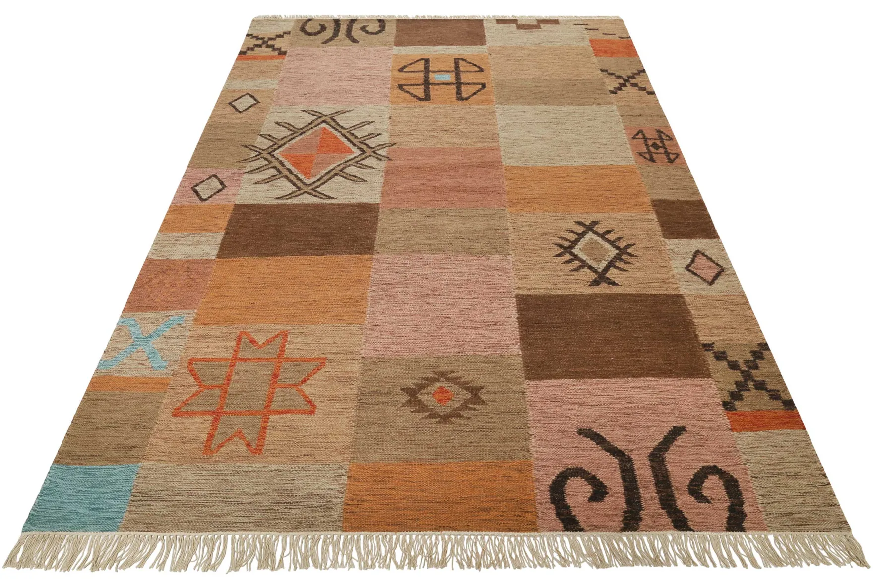Kelim Teppich Bunt meliert aus Wolle "Montmartre" Green Looop