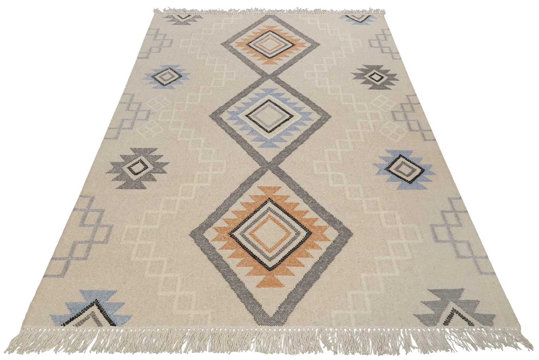Kelim Teppich Creme Beige aus Wolle "Jong" Green Looop