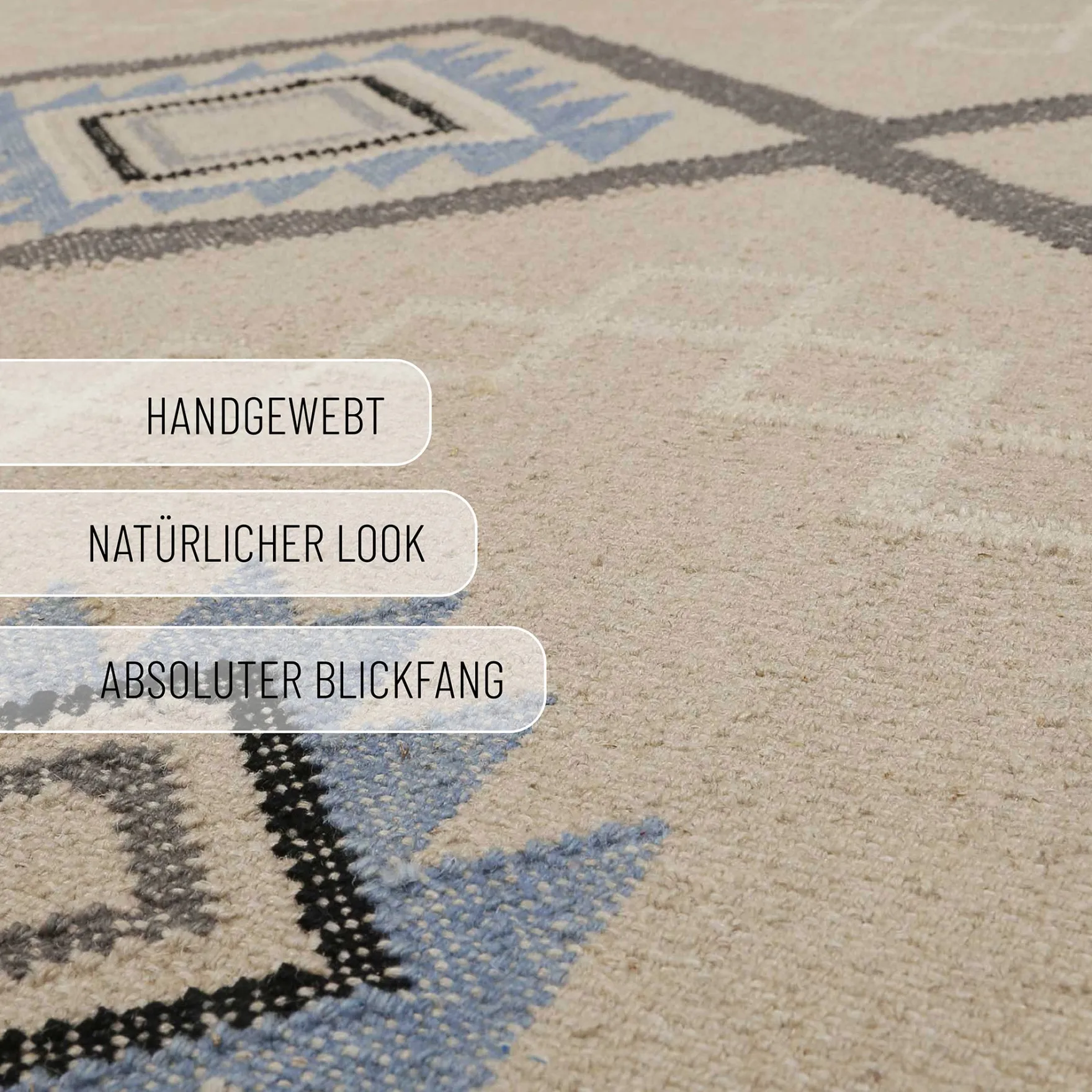 Kelim Teppich Creme Beige aus Wolle "Jong" Green Looop