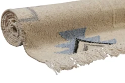 Kelim Teppich Creme Beige aus Wolle