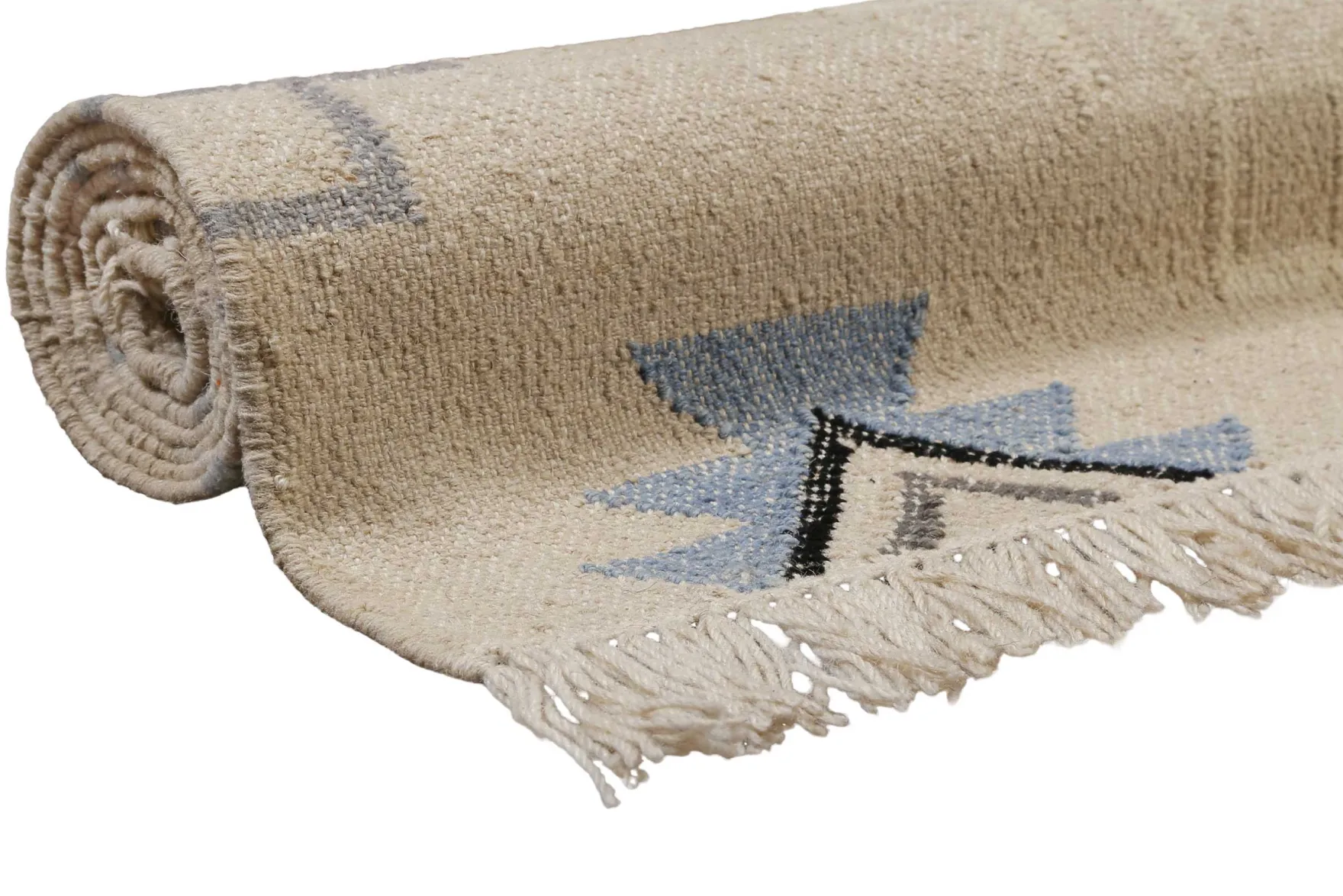 Kelim Teppich Creme Beige aus Wolle "Jong" Green Looop