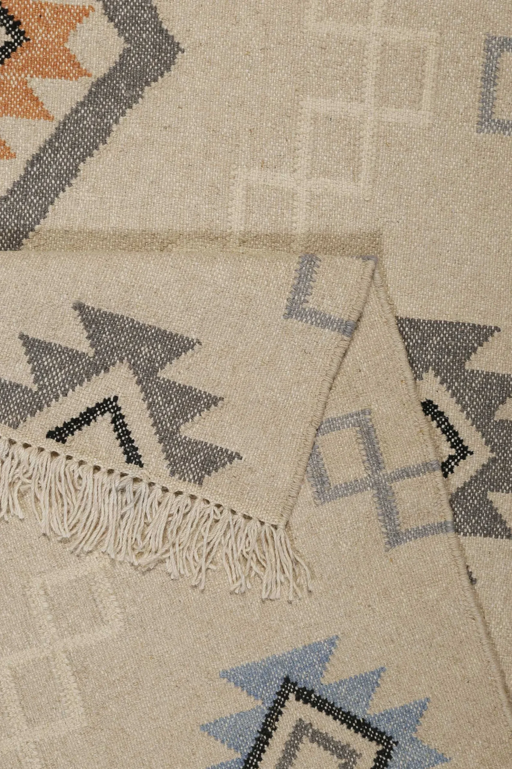 Kelim Teppich Creme Beige aus Wolle "Jong" Green Looop
