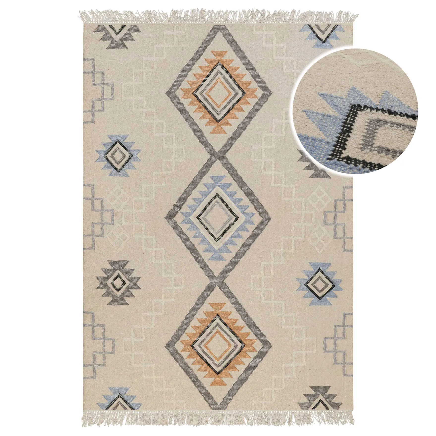 Kelim Teppich Creme Beige aus Wolle "Jong" Green Looop