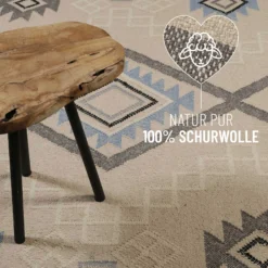 Kelim Teppich Creme Beige aus Wolle